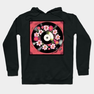 Vintage Floral Cute Pink Flowers Vinyl Record Hoodie